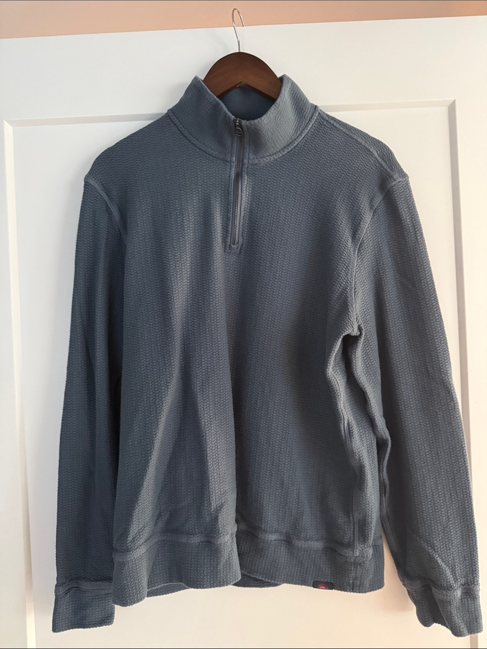 Faherty Men's Slate Blue Half-Zip Waffle Knit Sweater
